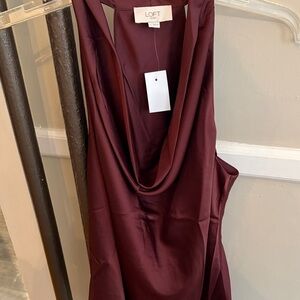 LOFT Satin Cowl-Neck Slip Dress - Wine
